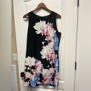 Floral Sleeveless Dress - Black with Pink and Blue